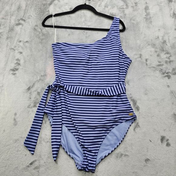 Jones New York Other - Jones New York Swimsuit Women XL Purple Striped One-Shoulder Tie Waist One Piece